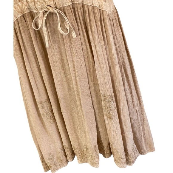 Vintage Floral Embroidered Babydoll Dress Beige Whimsical Forest Fairy Peasant - Picture 8 of 9